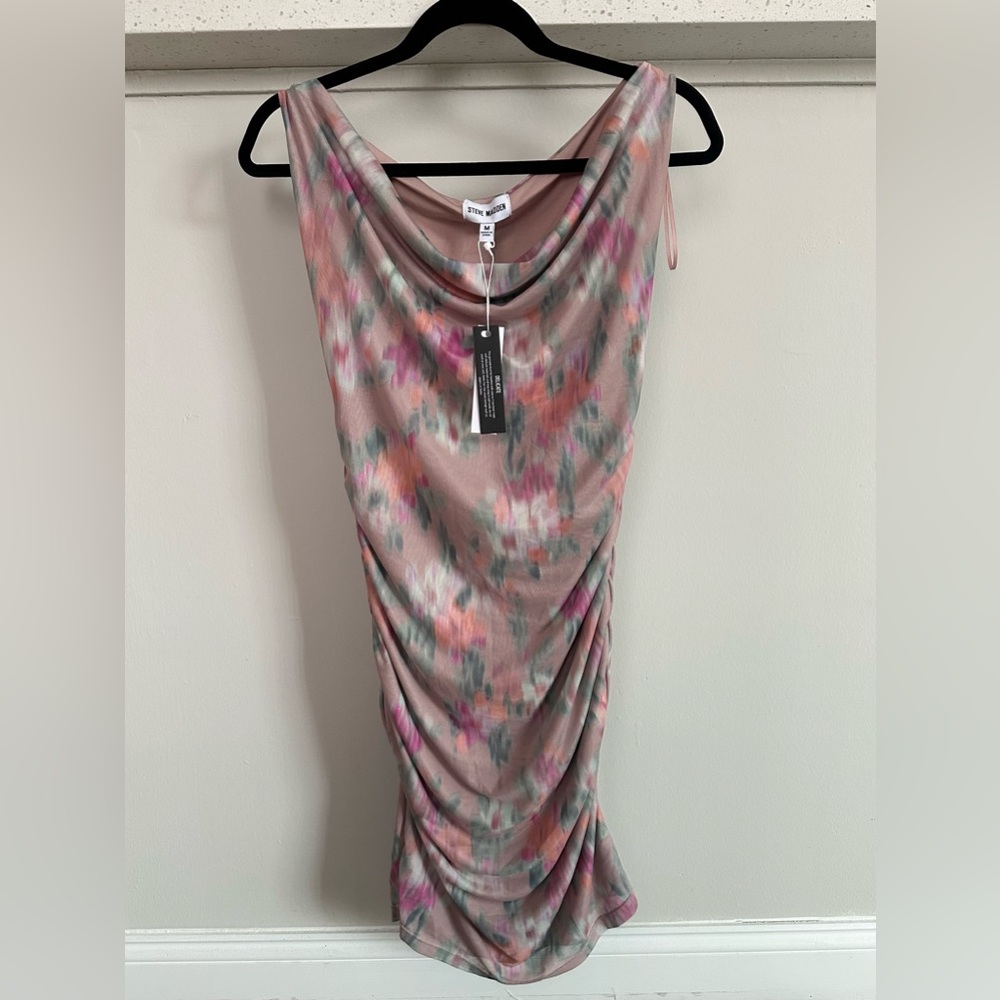 Steve Madden midi dress ruched mesh waist in rose
